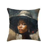 Acoustic guitar-themed indoor pillow on a cozy living room couch.