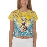 Eye-catching Surfing 1 24 Crop Tee with dynamic all-over print for a standout look.