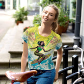 Stylish Surfing 1 17 Crop Tee with bold all-over print for a unique beach look.