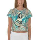 Surfing 1 44 Crop Tee with striking all-over print for a bold beach statement.