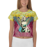 Bold Surfing 1 19 Crop Tee with all-over print, perfect for surf enthusiasts.