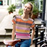 Tropical Bliss Colorful Stripe All-Over Print Crop T-Shirt