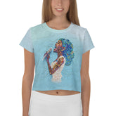 Elegant woman wearing Luminous Lotus Crop T-Shirt.