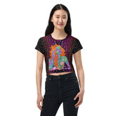 Floral Fantasy Women's Crop T-Shirt on a clothing mannequin.