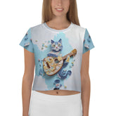 Artistic Aviary Flight Women's Crop Tee with vibrant bird design.