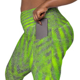 Refreshing Green Crossover Leggings with pockets for outdoor adventures