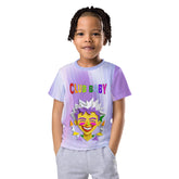 Child wearing rainbow unicorn print T-shirt