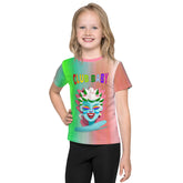 Child wearing Dreamland Castle crew neck t-shirt with cartoon castle design