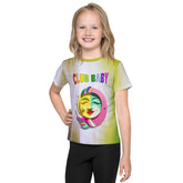 Child wearing Fairy Tale Forest print t-shirt outdoors