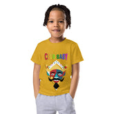 Kid's Brave Knight Quest printed t-shirt on a child model