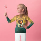 Close-up of CB6-13 kids rash guard material showing texture and quality.