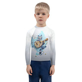 Colorful butterfly design on Whimsical Wings Rash Guard for kids