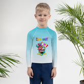 Three Little Pigs graphic on kid's rash guard