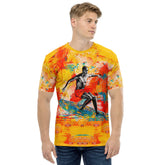 Surfer showcasing the Surfer's Dream Crew Neck Tee, perfectly blending with the paradise of waves.