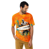 Man exuding island vibes in the Tropical Surf Crew Neck T-Shirt, perfect for beach and surf lovers.