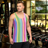 Urban Spectrum men's tank top in vibrant colors on display.