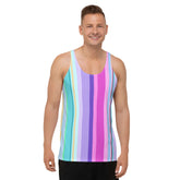 Men's monochrome waves tank top on white background.