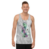 Jazz Fusion-themed tank top for men showcasing musical design.