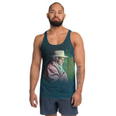 Front view of the Universal Charm Men's Tank Top on a hanger.