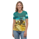 Woman wearing Witching Hour Halloween tee, capturing the essence of spellbinding autumn style.