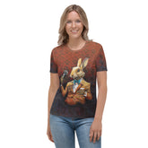 Woman wearing Bunny Bliss crewneck tee in casual setting