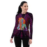 Bohemian Blossom Printed Women's Rash Guard on a surfer.