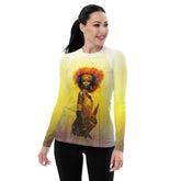 Women's rash guard featuring a vibrant Aurora Borealis design.