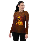 Woman wearing Puppy Playtime Rash Guard at the beach