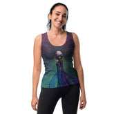 Galactic Glow All-Over Print Women's Tank Top in a stylish outfit.