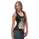 Woman wearing the Garden Serenade Women's Tank Top in a garden setting