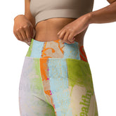 Newsprint Nostalgia Yoga Leggings featured in a classic yoga pose.