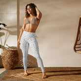 Tranquil Trek All-Over Print Yoga Leggings in a yoga pose.