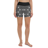 Sacred Geometry Yoga Shorts with intricate pattern on white background