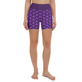 Practicing a sunrise yoga flow in Aurora Borealis Tristar Yoga Shorts.