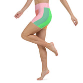 Ocean Wave Stripe Yoga Shorts on a model