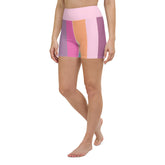 Vibrant Spectrum Yoga Shorts with colorful pattern on white background