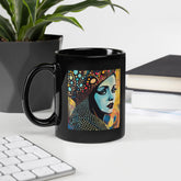Artistic Aesthetics Black Glossy Mug Front View.