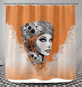 Artistic Aptitude patterned shower curtain in a modern bathroom setting.