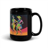 Balletic Intimacy Attire glossy black mug on wooden table.