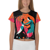 Elegant Balletic Rhapsody print crop tee with vibrant patterns.