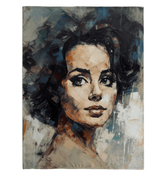 Baroque Brushes Sherpa Blanket with elegant artistic pattern on bed.