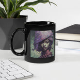 Ocean Serenity Beyond Style Black Glossy Mug with oceanic design.