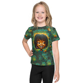 Child wearing CB3-42 crew neck t-shirt in a playful stance.