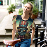 Woman wearing Celebrating Freedom all-over print crop tee in a park