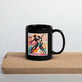 Classic black glossy mug in balletic style on a white background.