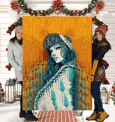 Colorful Creations Sherpa Blanket displayed on a cozy living room couch.