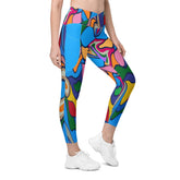 Colorful Desire crossover leggings with side pockets on white background