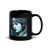 Coloring Creations III Black Glossy Mug front view with artistic design.