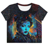 Creative Canvas all-over print crop tee front view.