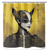 Artistic shower curtain with abstract design for modern bathrooms.